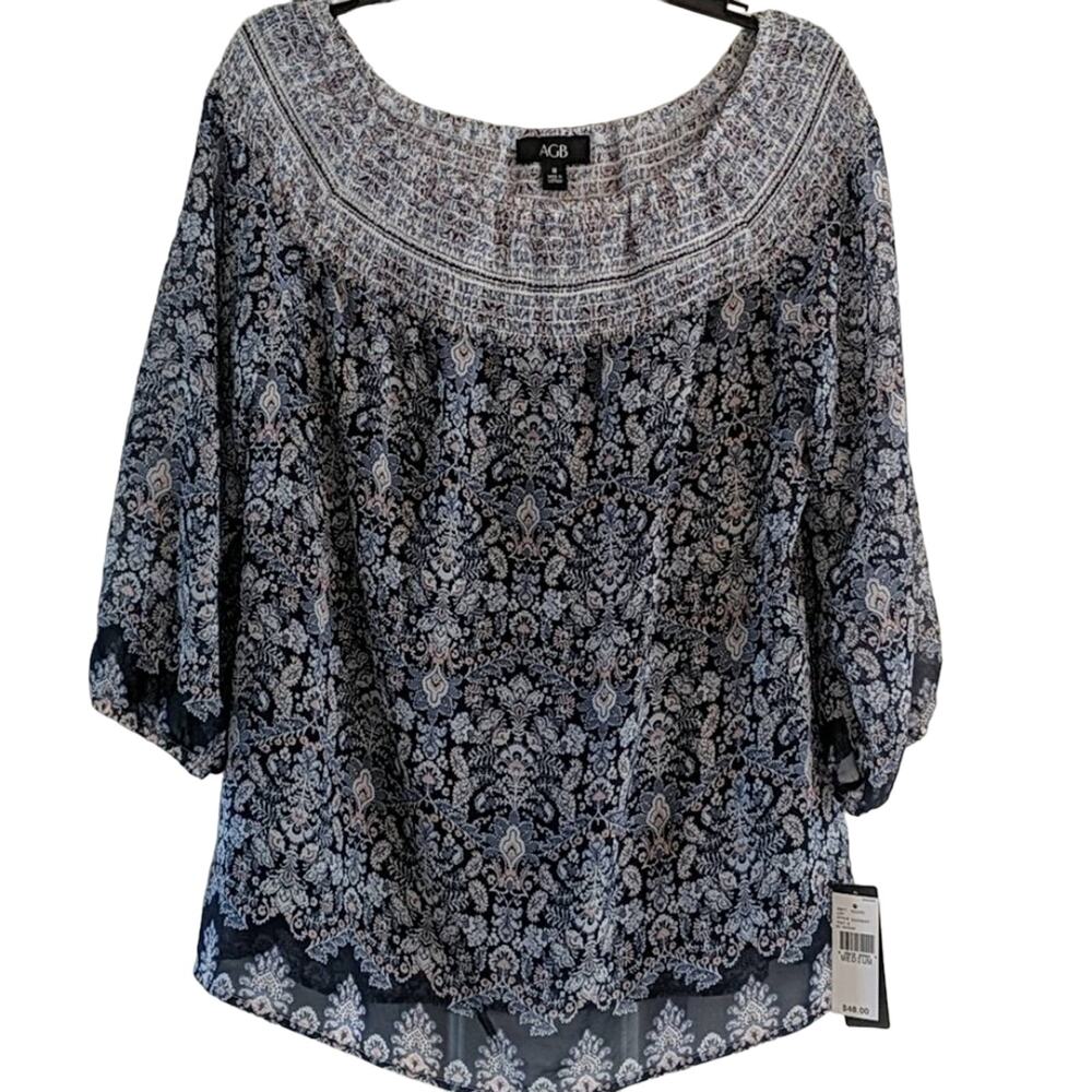 NWT AGB Blouse Blue Print, M